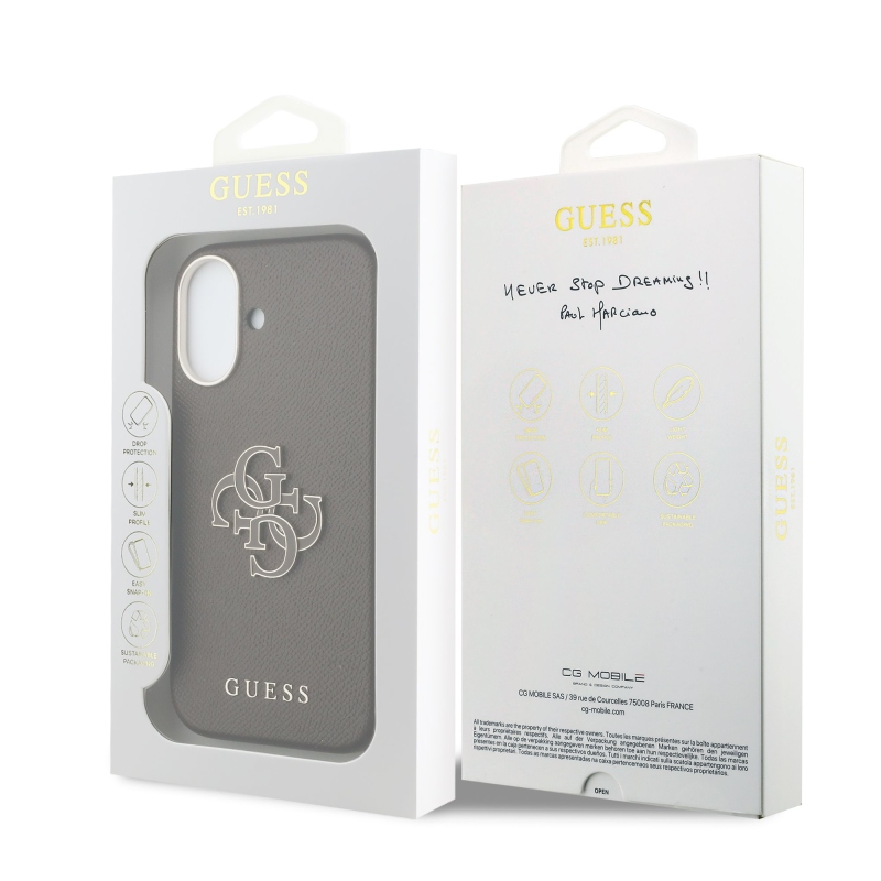 Guess PU Resin Logo Zadní Kryt pro iPhone 17 Brown