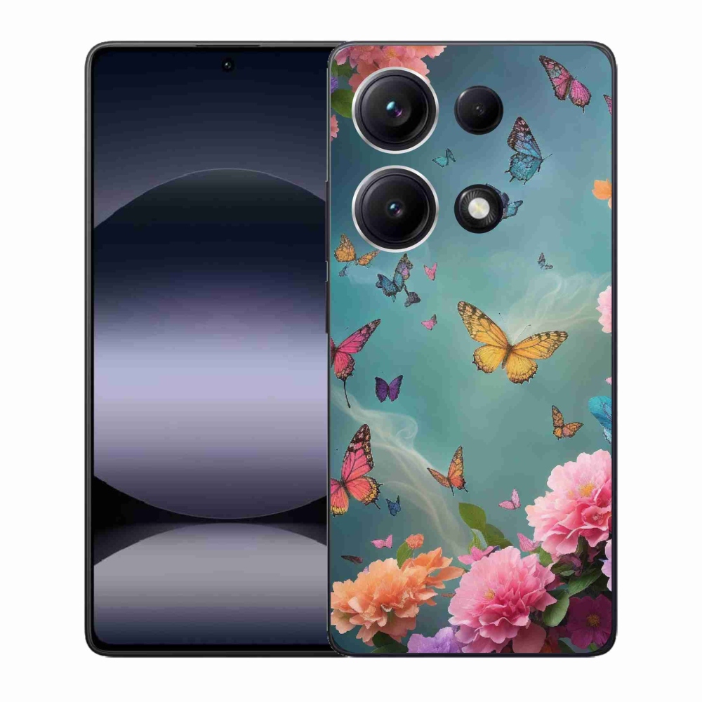 Gelový kryt mmCase na Xiaomi Redmi Note 14S - barevné květy a motýli