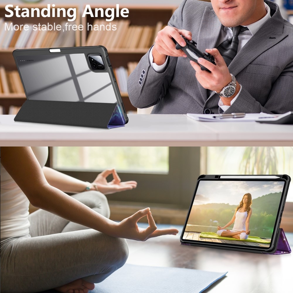 Pattern chytré polohovací pouzdro s průhlednými zády na tablet Xiaomi Pad 7/7 Pro - vesmír
