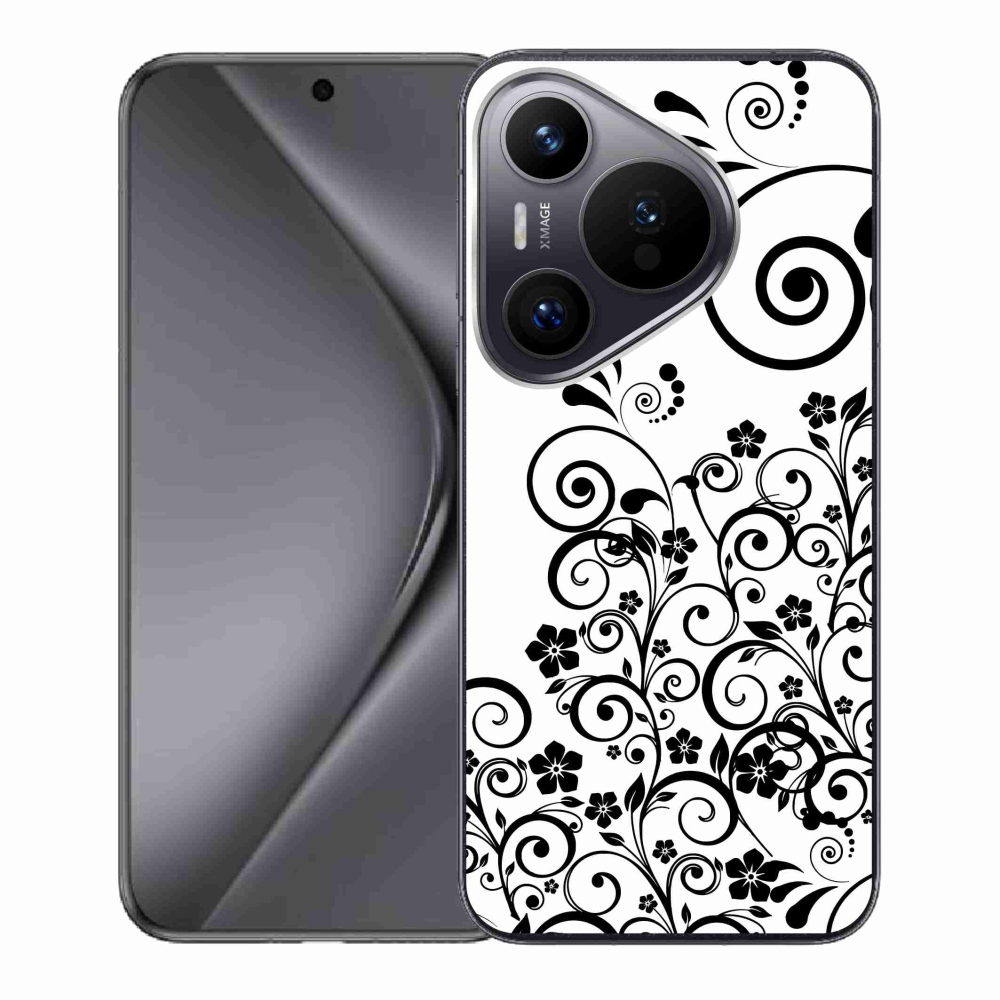 Gelový kryt mmCase na Huawei Pura 70 - černobílé květinové vzory