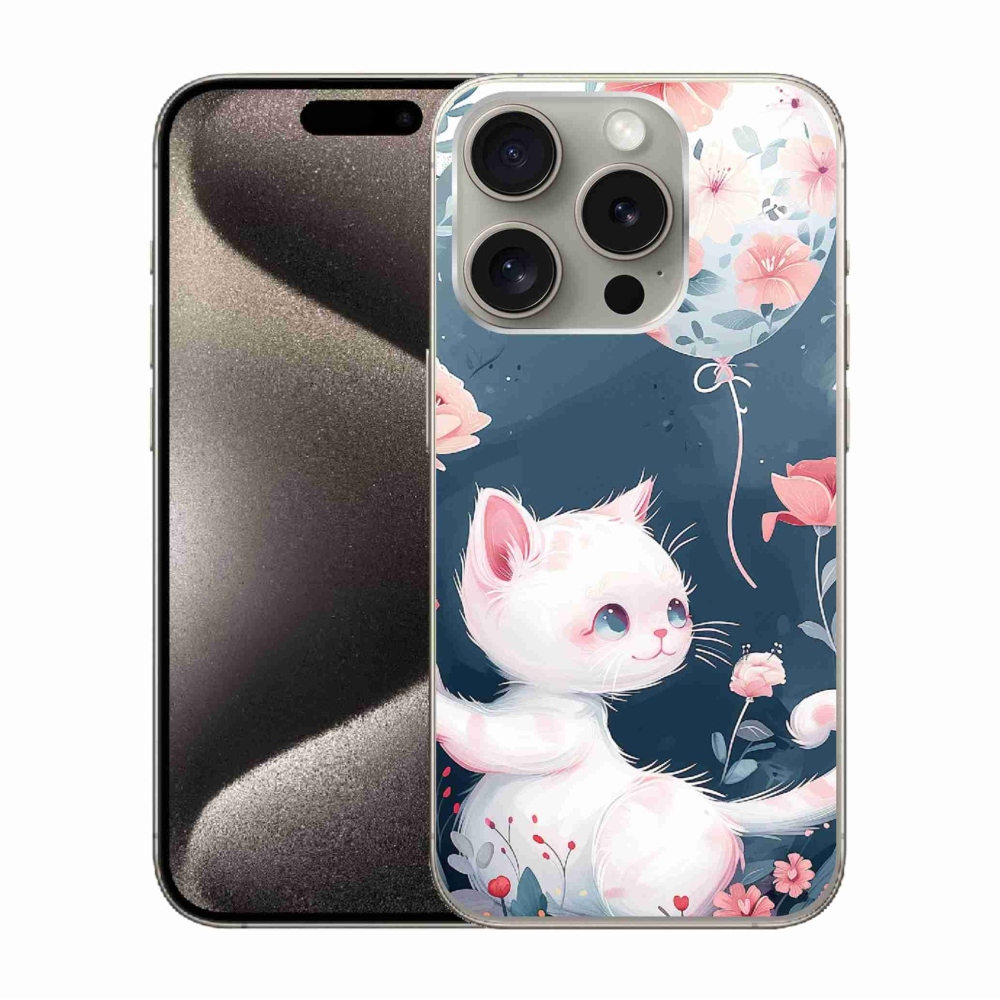 Gelový kryt mmCase na iPhone 15 Pro - kotě s balónkem