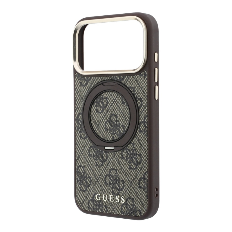Guess PU 4G Ring Stand MagSafe Zadní Kryt pro iPhone 18 Pro Brown