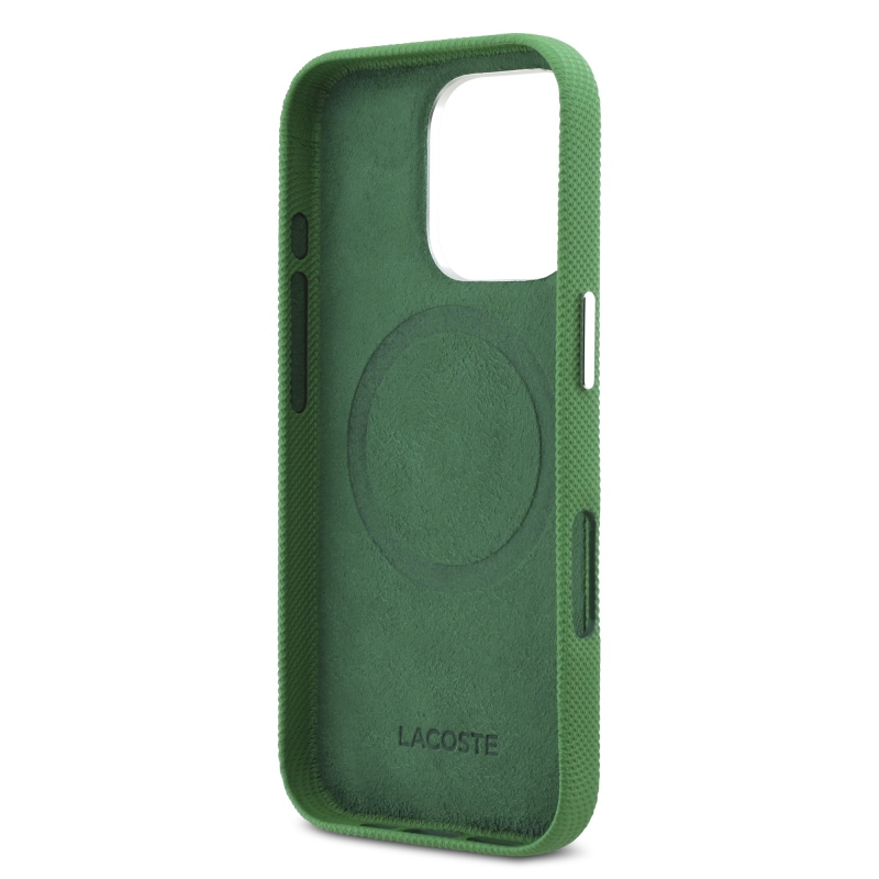 Lacoste PVC Iconic Petit Pique Metal Logo MagSafe Zadní Kryt pro iPhone 16 Pro Estragon Green