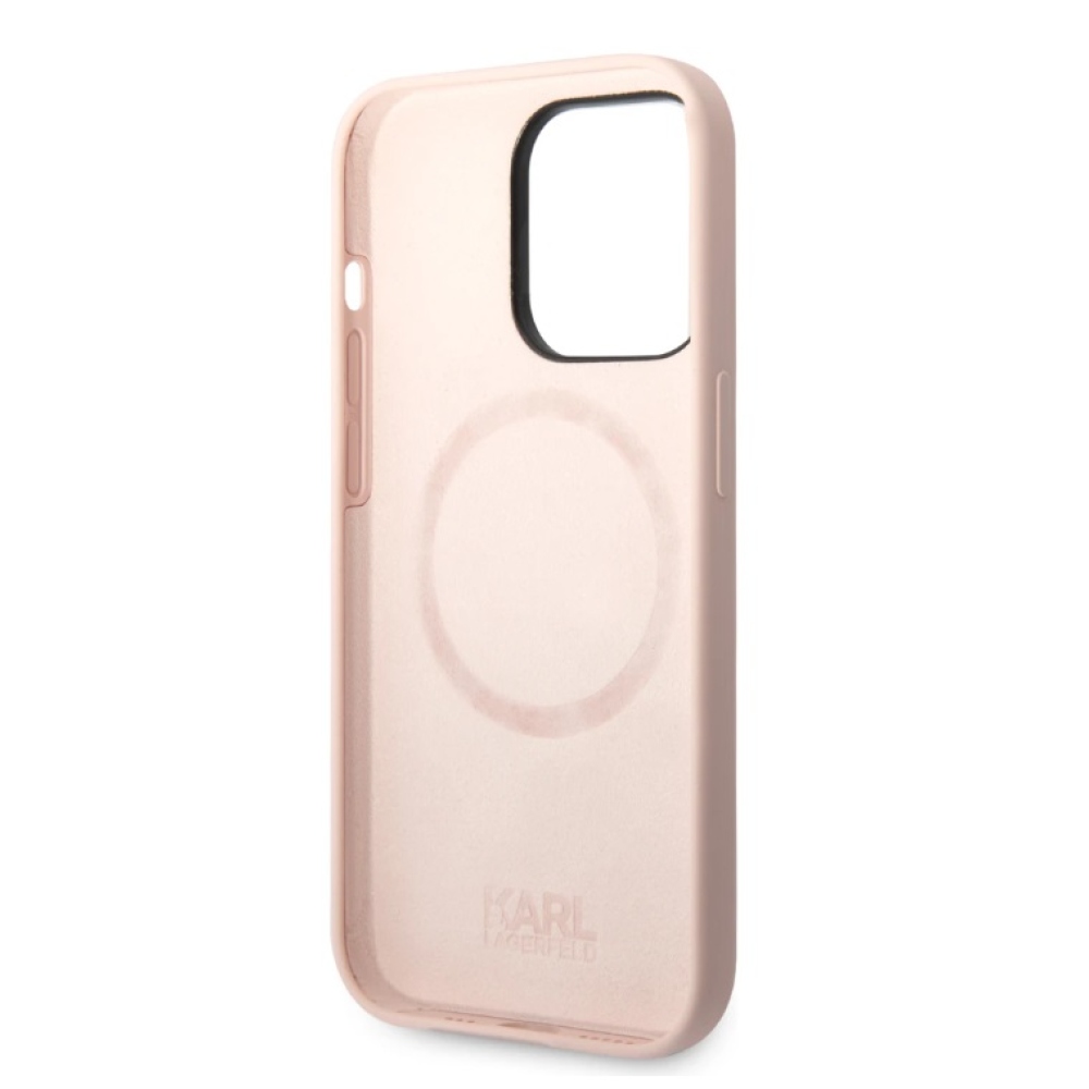 Karl Lagerfeld MagSafe kryt Liquid Silicone Karl and Choupette iPhone 14 Pro růžový
