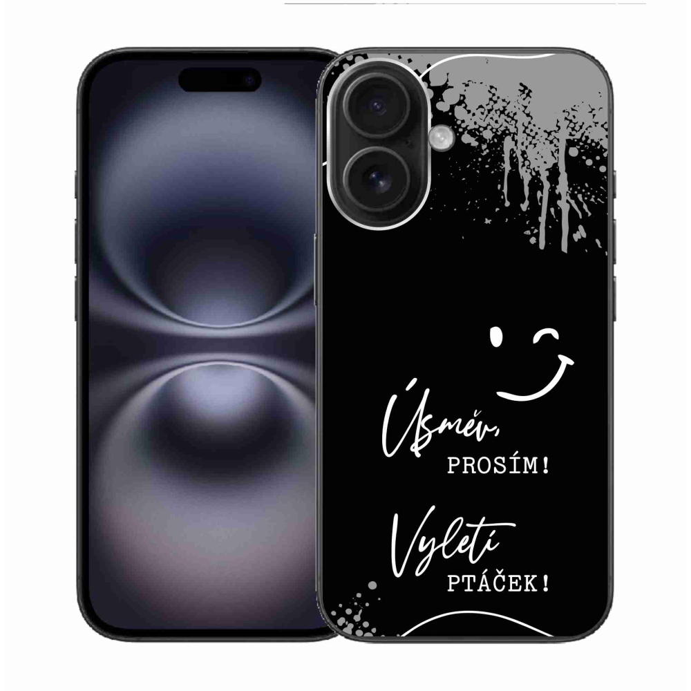 Gelový kryt mmCase na iPhone 16 - vtipný text 4 černé pozadí