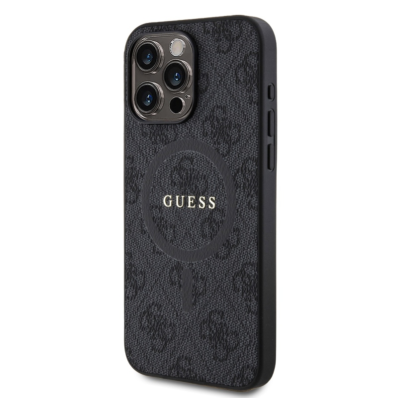 Guess PU Leather 4G Colored Ring MagSafe Zadní Kryt pro iPhone 15 Pro Max Black