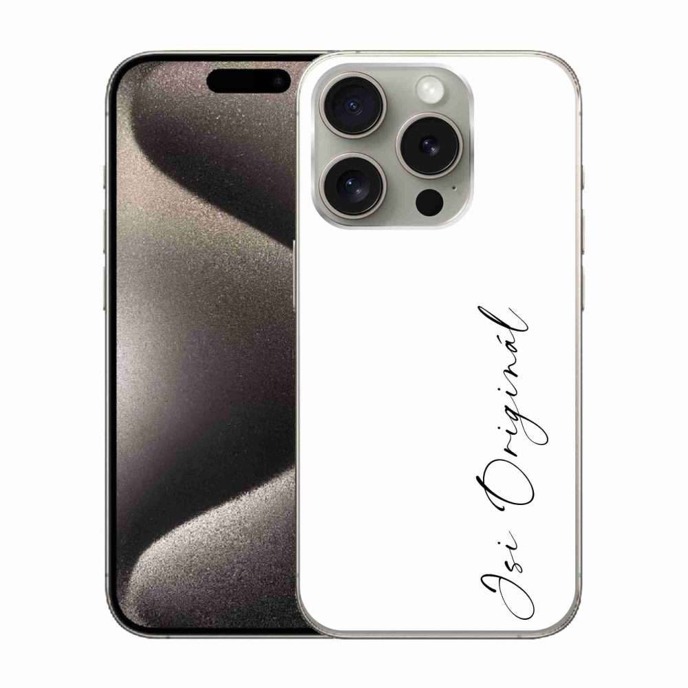 Gelový kryt mmCase na iPhone 15 Pro - jsi originál bílé pozadí