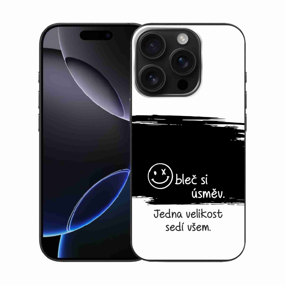 Gelový kryt mmCase na iPhone 16 Pro - vtipný text 8 černobílé pozadí