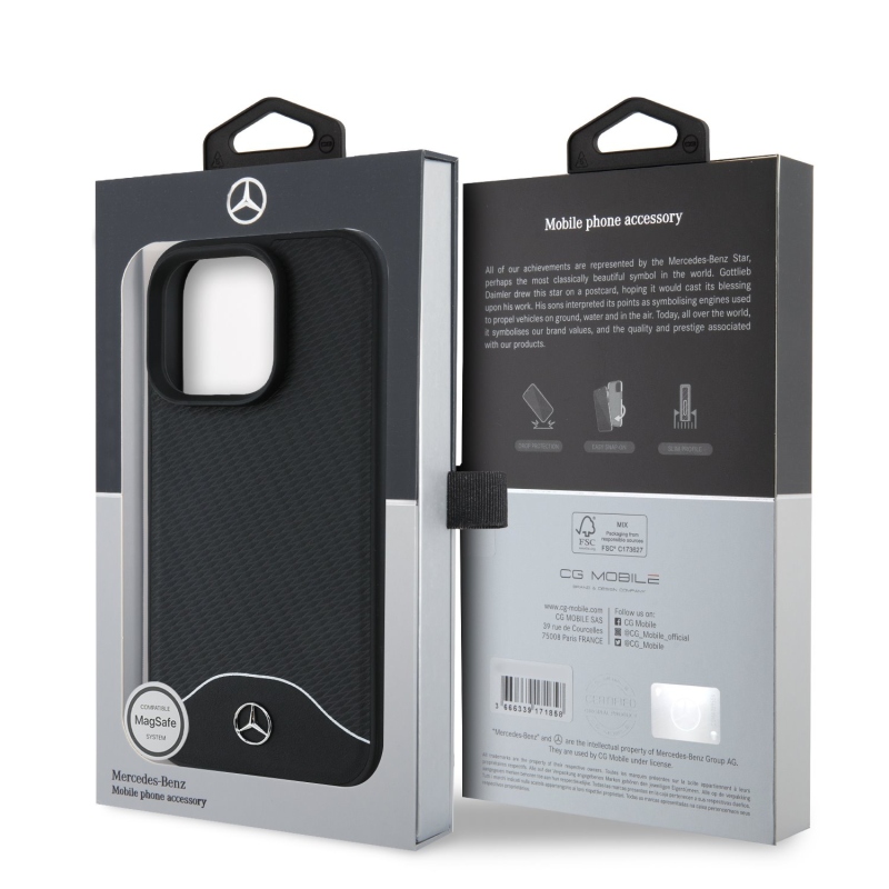 Mercedes Wood Imitation and Smooth Leather MagSafe Zadní Kryt pro iPhone 16 Pro Black