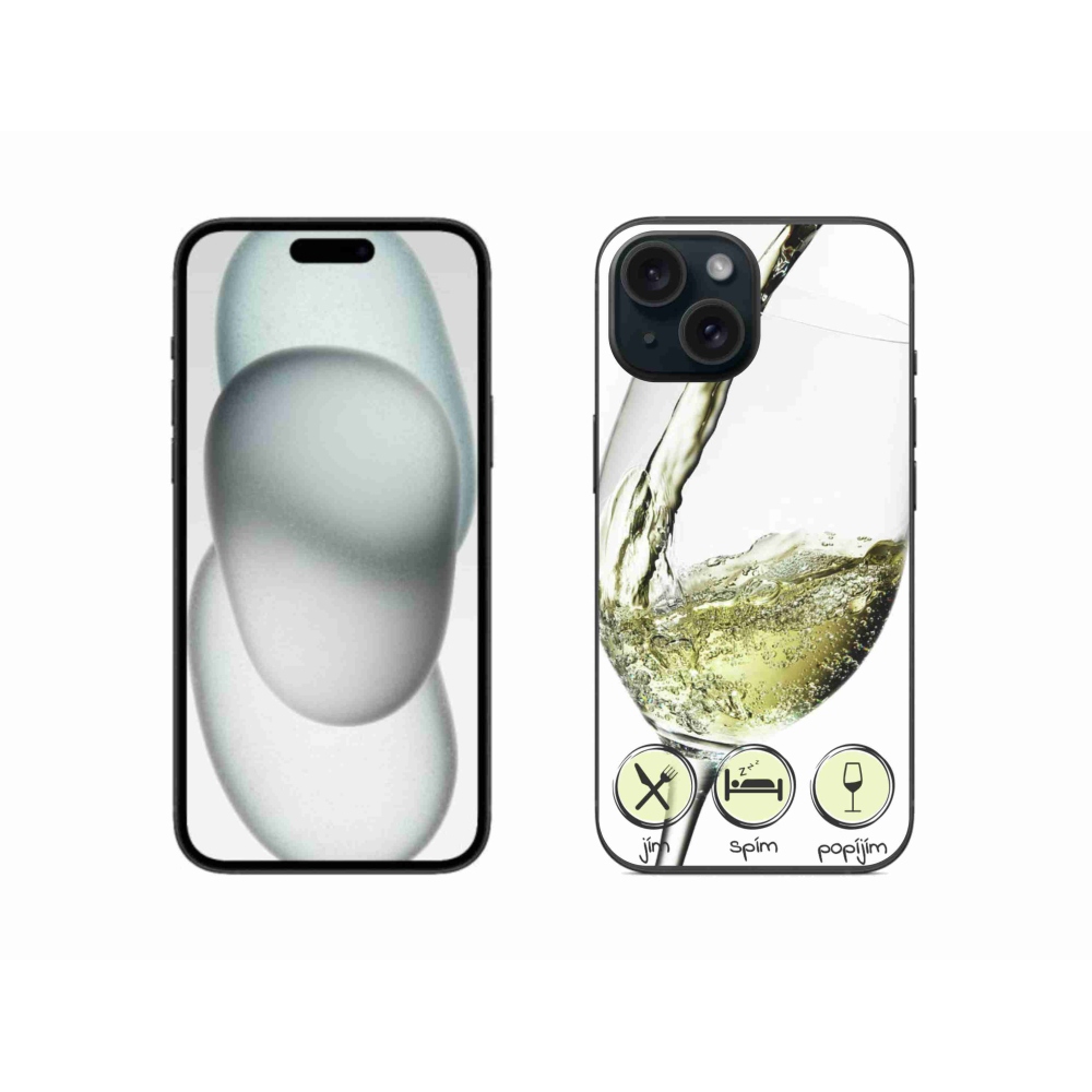 Gelový obal mmCase na iPhone 15 - sklenička vína bílé
