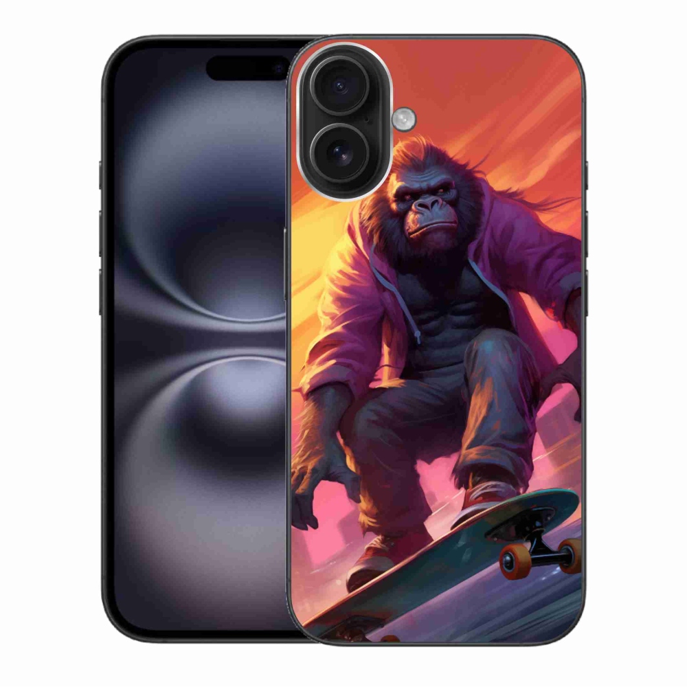 Gelový kryt mmCase na iPhone 16 Plus - gorila na skateboardu