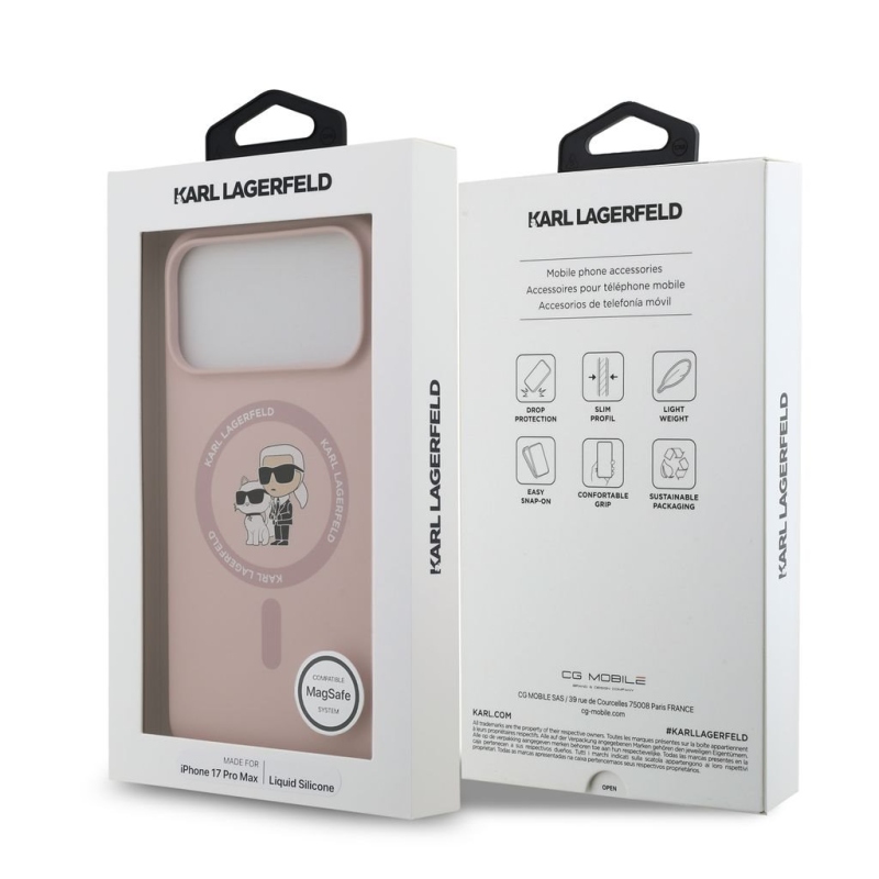 Karl Lagerfeld Liquid Silicone Karl and Choupette MagSafe Zadní Kryt pro iPhone 18 Pro Max Pink