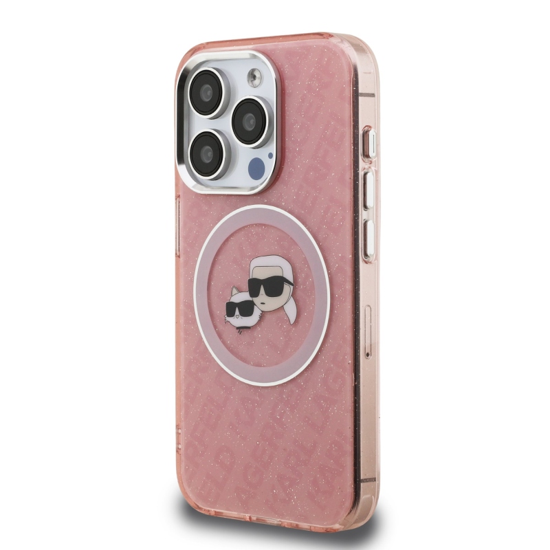 Karl Lagerfeld IML K&CH Heads Repeated Logo MagSafe Zadní Kryt pro iPhone 15 Pro Max Pink