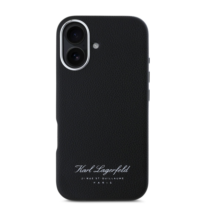 Karl Lagerfeld Grained PU Hotel RSG Zadní Kryt pro iPhone 16 Black