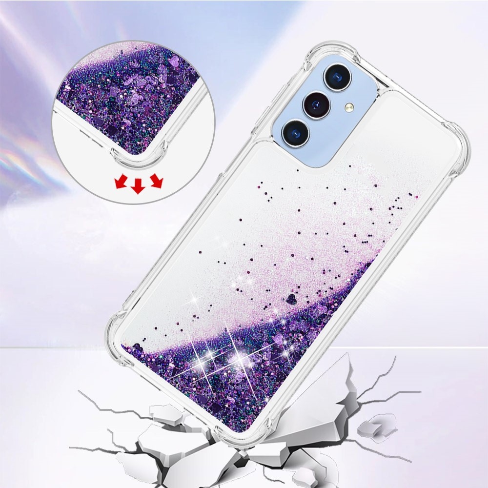 Glitter přesýpací gelový obal na Samsung Galaxy A26 5G - tmavěfialový/srdíčka