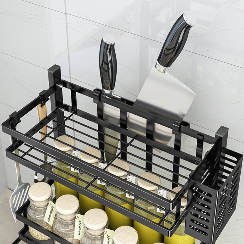 Dvoupodlažní kuchyňský stojan na doplňky a kořenky – černý
