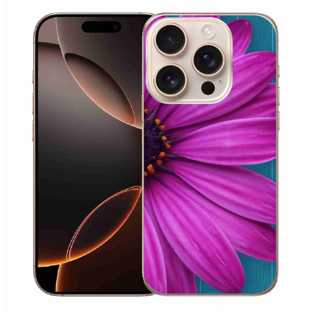 Gelový obal mmCase na iPhone 16 Pro Max - fialová kopretina