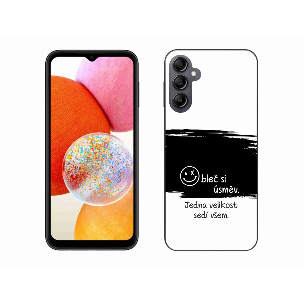 Gelový kryt mmCase na Samsung Galaxy A14 4G/5G - vtipný text 8 černobílé pozadí