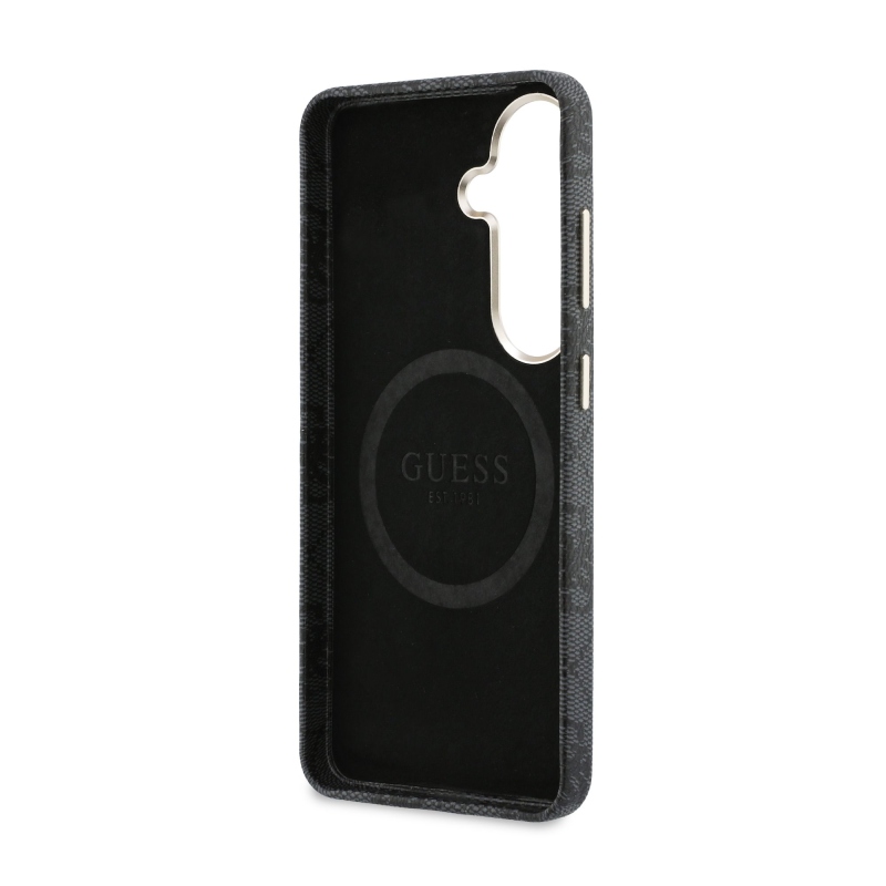 Guess PU 4G Script Metal Logo Magnetic Zadní Kryt pro Samsung Galaxy S26 Black