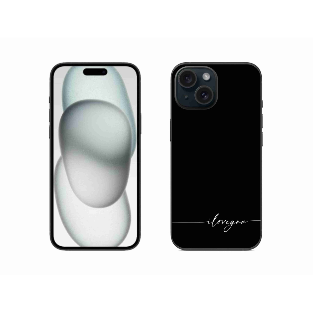 Gelový kryt mmCase na iPhone 15 - I love you černé pozadí