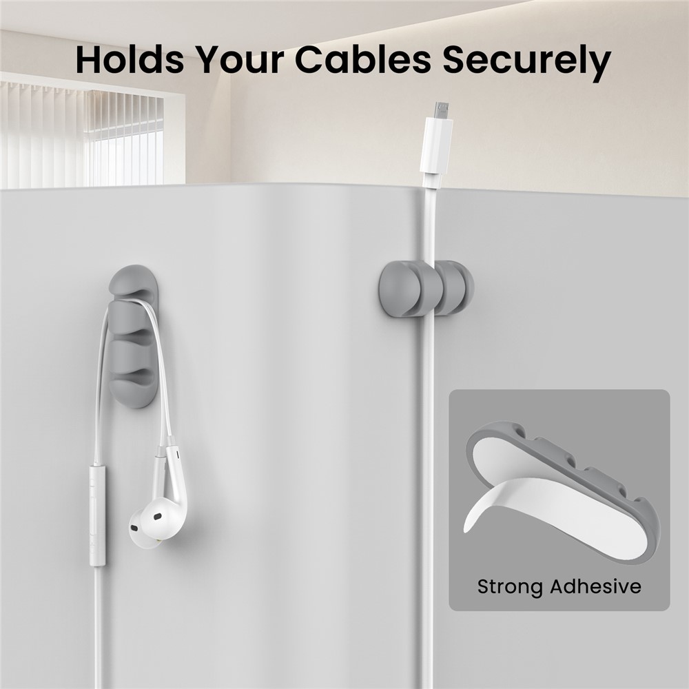 Silikonový držák kabelů se 3 drážkami a samolepicím uchycením - šedý