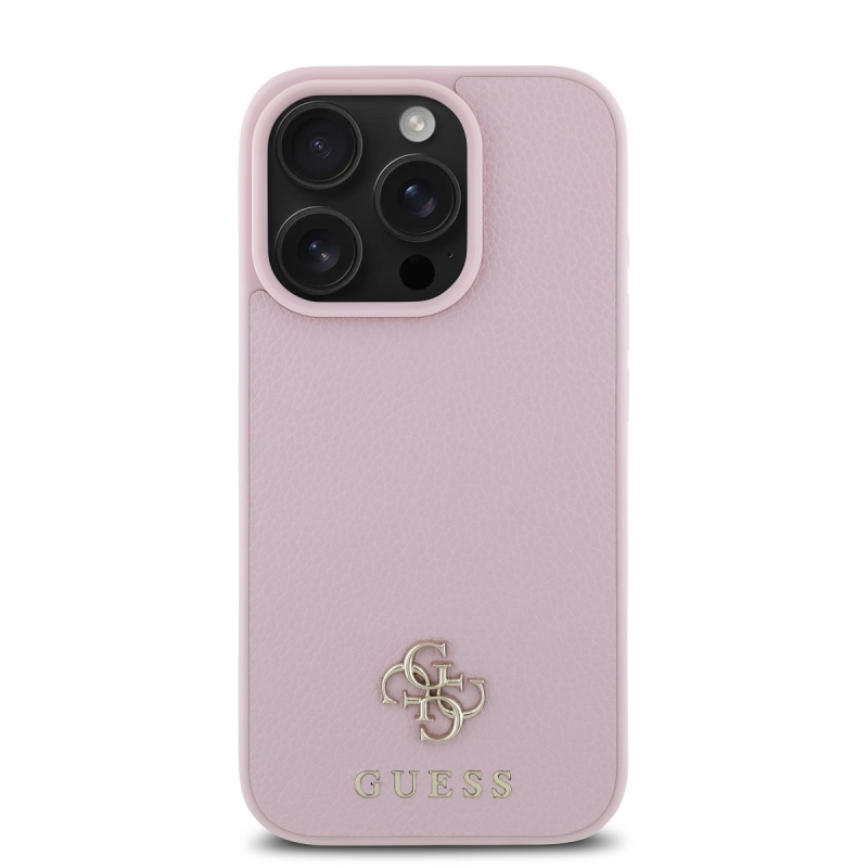 Guess PU Grained 4G Small Metal Logo MagSafe Zadní Kryt pro iPhone 16 Pro Pink