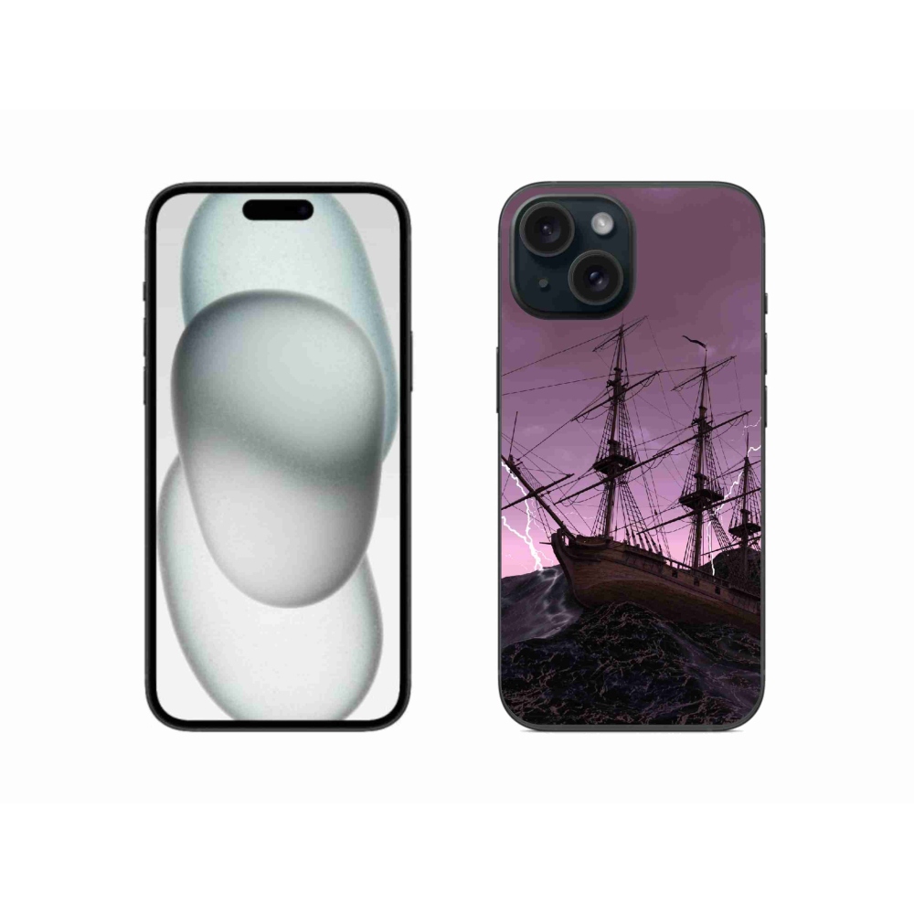 Gelový kryt mmCase na iPhone 15 - loď v bouři