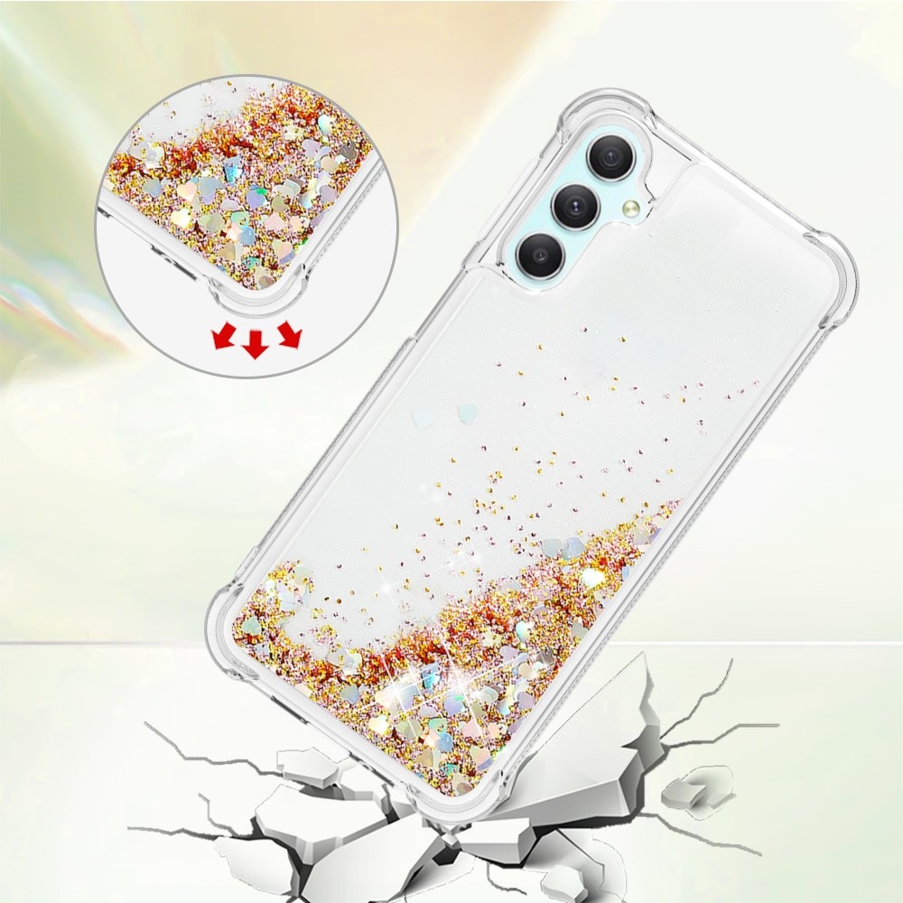 Glitter přesýpací gelový obal na Samsung Galaxy A24 - zlatý/srdíčka	