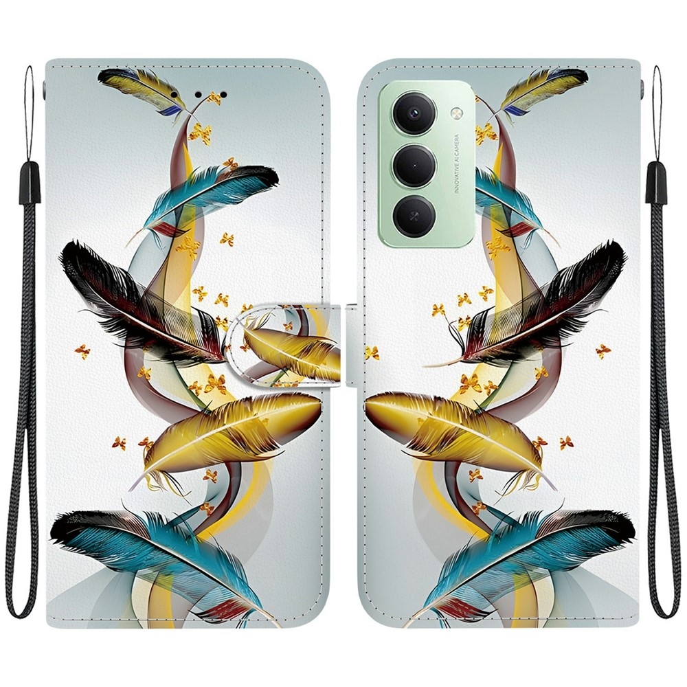 Versatile knížkové pouzdro na Xiaomi Redmi 15 4G (171mm) - zlatá a modrá pírka