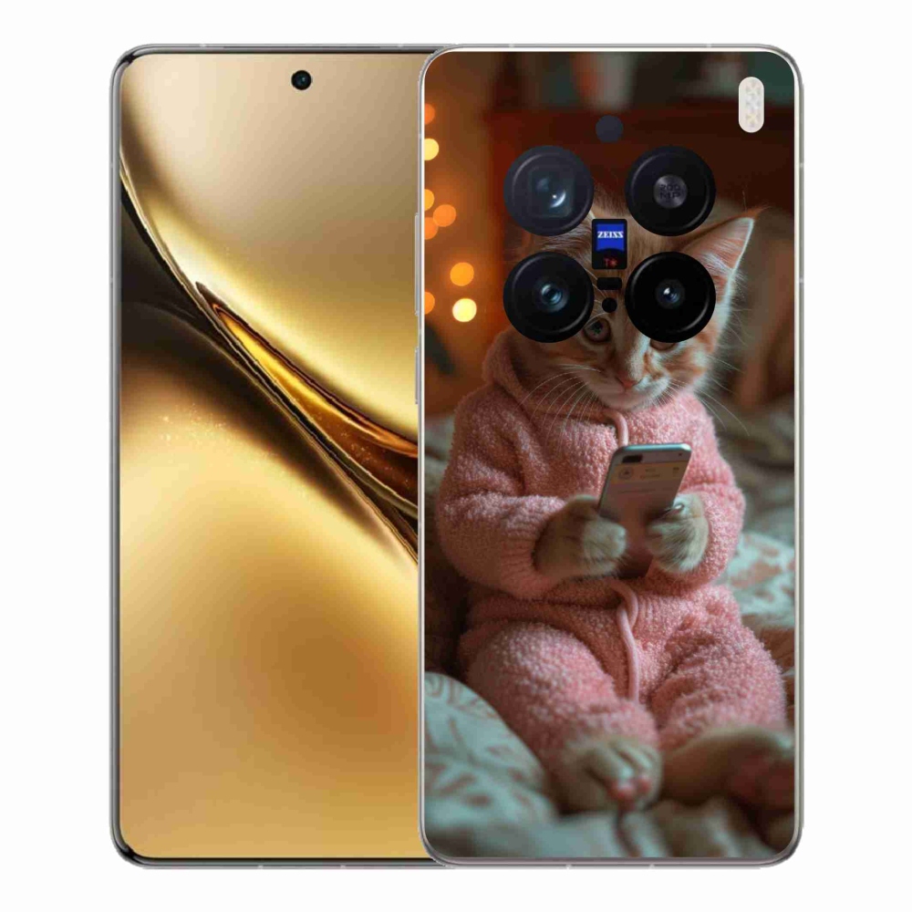 Gelový kryt mmCase na Vivo X200 Pro 5G - kotě s mobilem