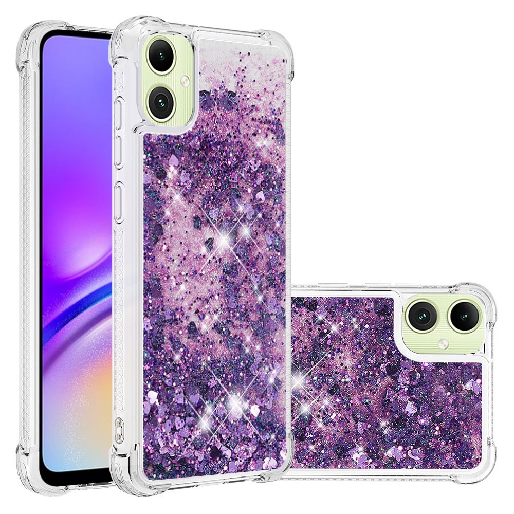Glitter přesýpací gelový obal na Samsung Galaxy A06 4G - tmavěfialový/srdíčka