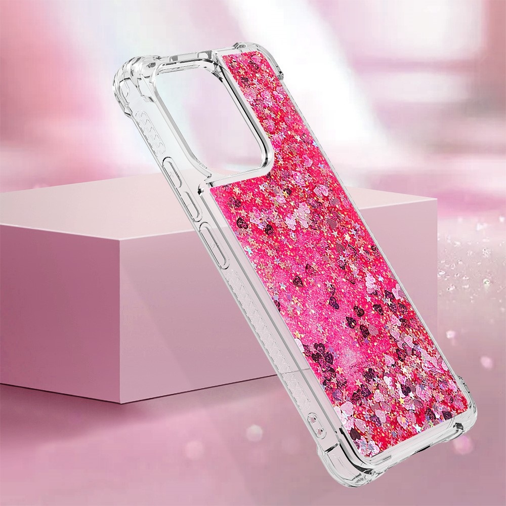 Glitter gelový přesýpací obal na Xiaomi Redmi Note 13 - růžový/srdíčka