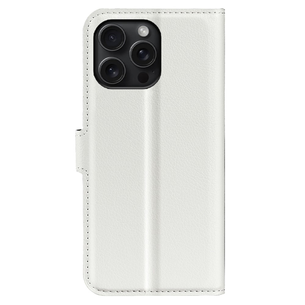 Litchi knížkové pouzdro na iPhone 16 Pro - bílé