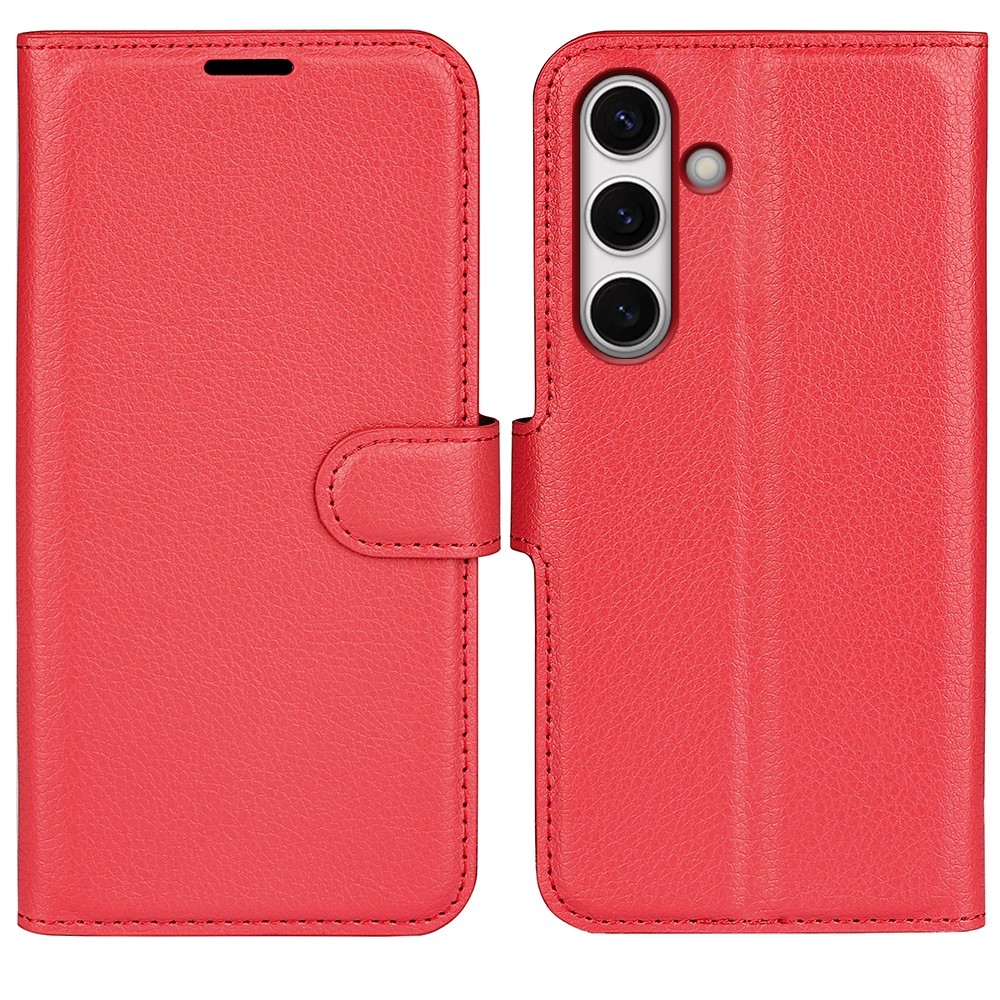Litchi knížkové pouzdro na Samsung Galaxy S24 FE - červené