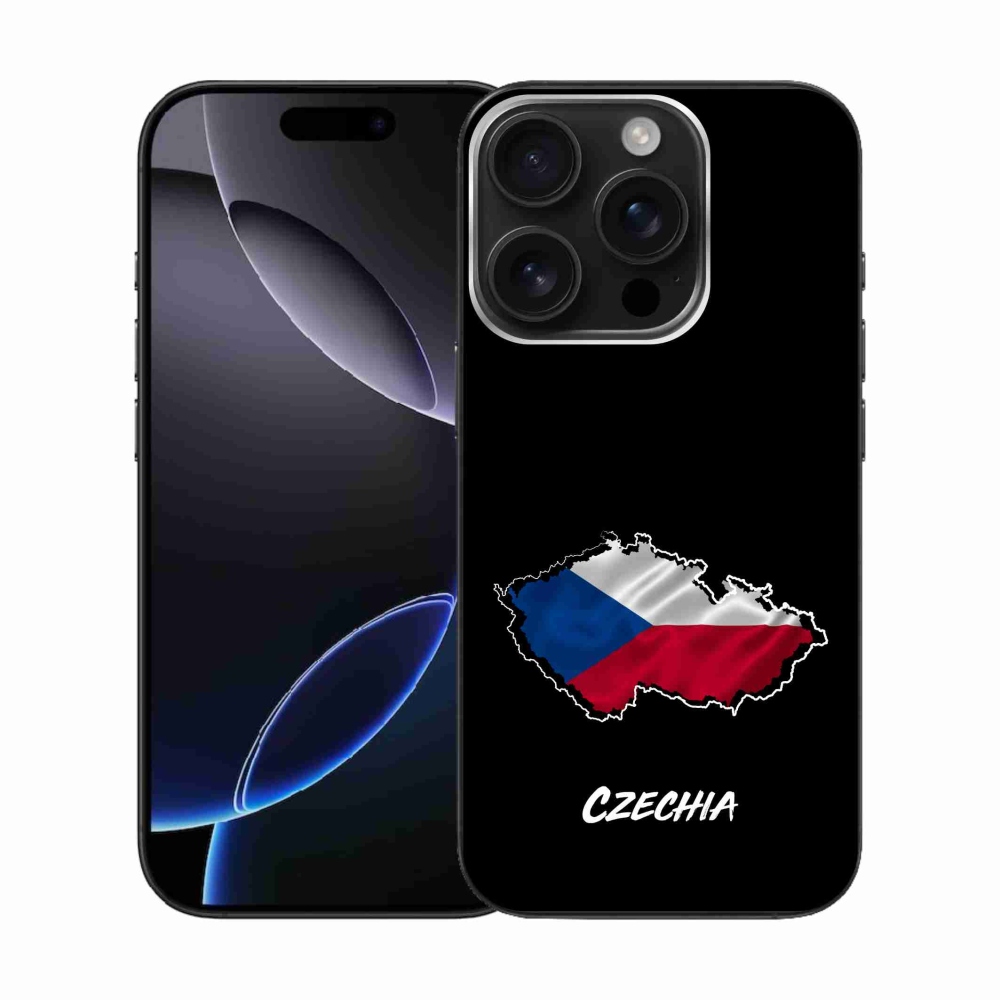 Gelový kryt mmCase na iPhone 16 Pro - Czechia černé pozadí
