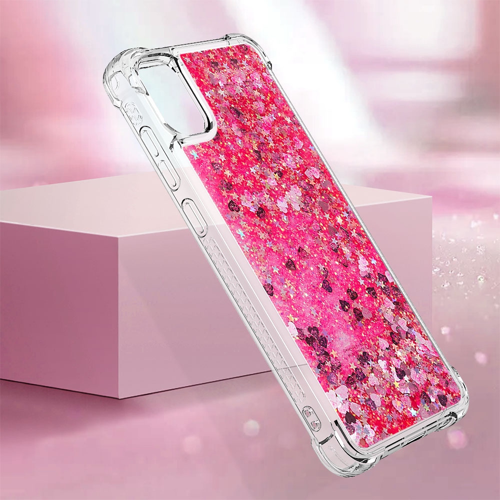 Glitter přesýpací gelový obal na Samsung Galaxy A07 4G - růžový/srdíčka