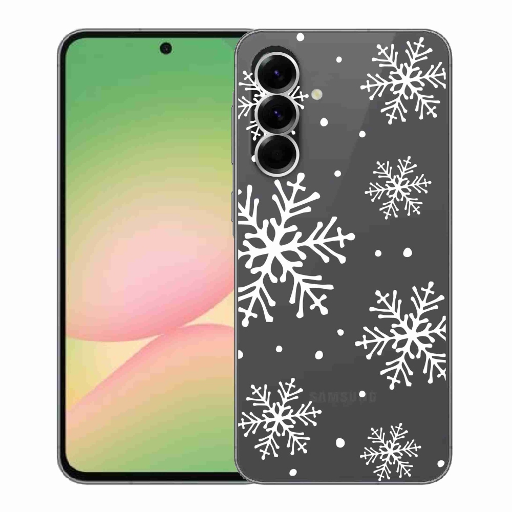 Gelový kryt mmCase na Samsung Galaxy A56 5G - bílé vločky na průhledném pozadí