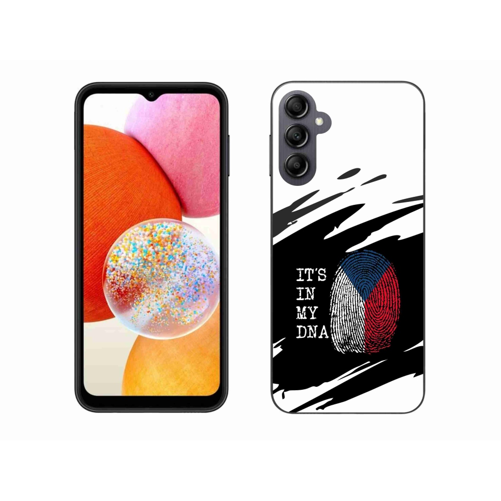 Gelový kryt mmCase na Samsung Galaxy A14 4G/5G - vlajka otisk prstu černobílé pozadí