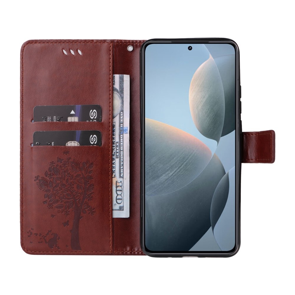 Trees knížkové pouzdro na Xiaomi 14T - hnědé