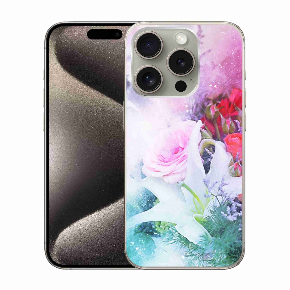 Gelový kryt mmCase na iPhone 15 Pro - květiny 4