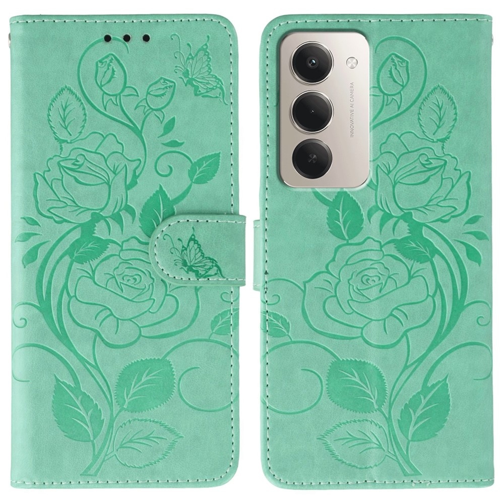 Roses knížkové pouzdro na Xiaomi Redmi 15 5G - modrozelené