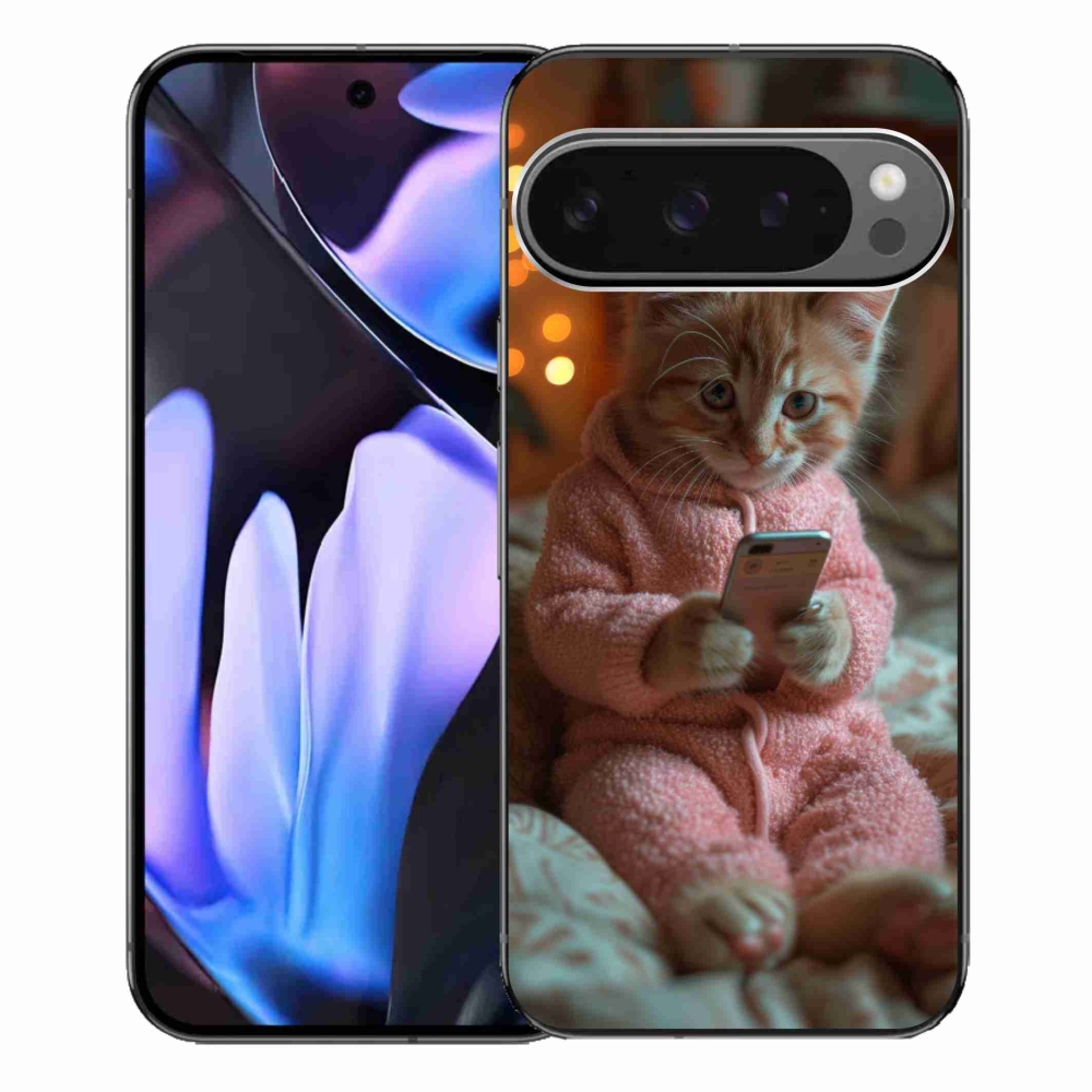 Gelový kryt mmCase na Google Pixel 9 Pro XL - kotě s mobilem