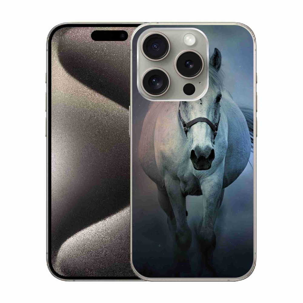 Gelový obal mmCase na iPhone 15 Pro - běžící bílý kůň