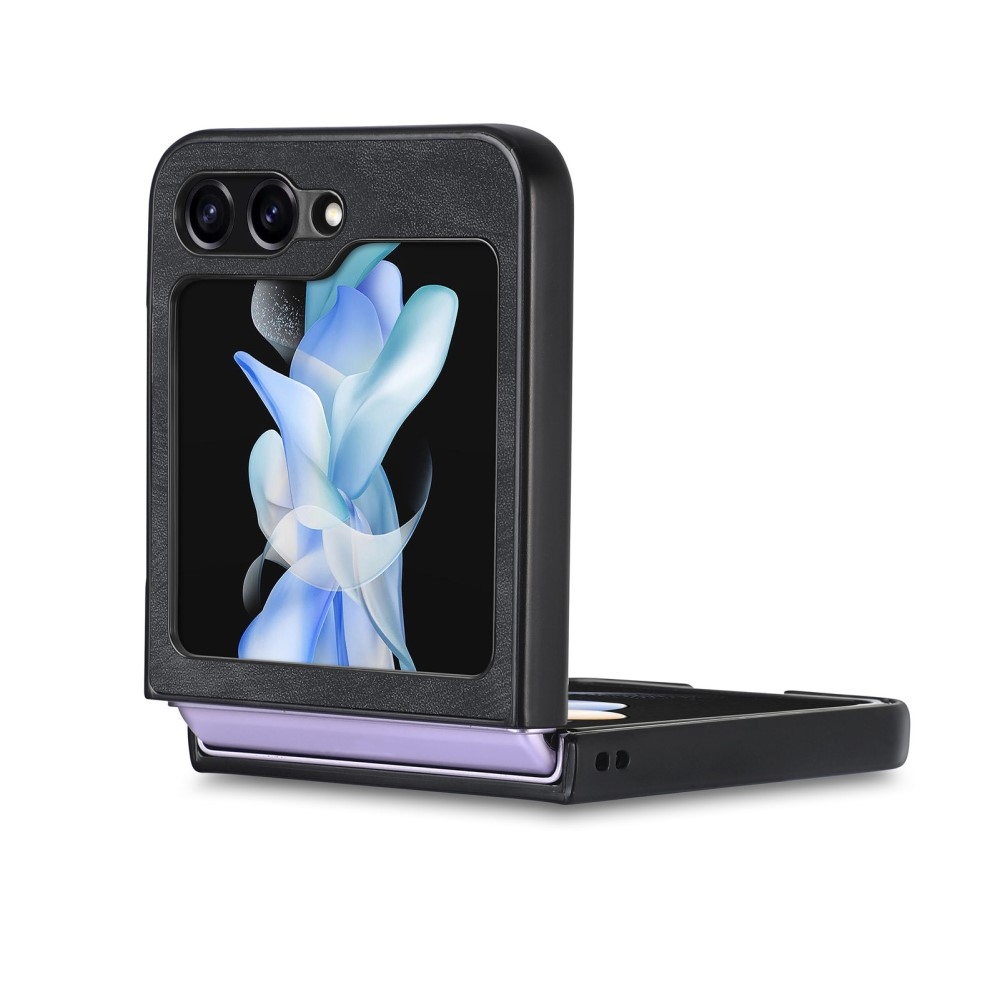 Vintage plastový kryt s umělou kůží na Samsung Galaxy Z Flip6 5G - černý