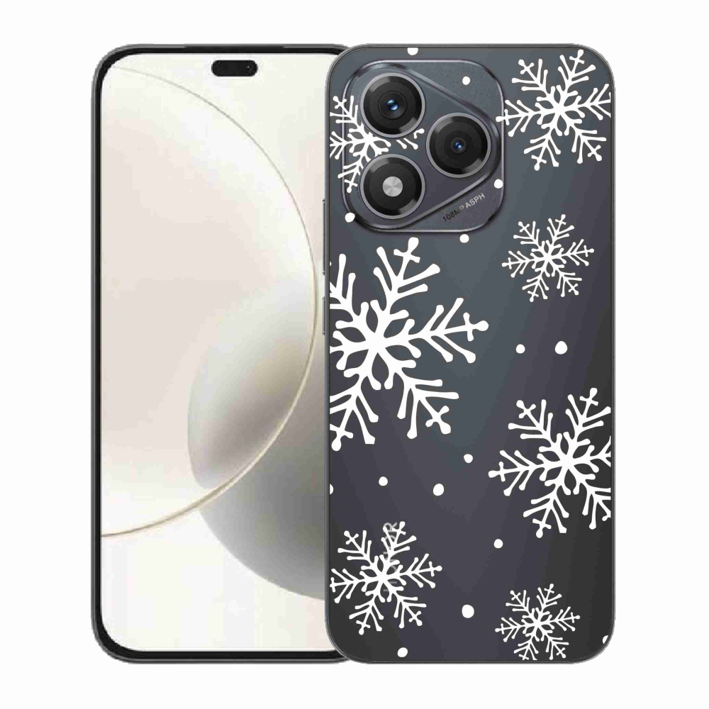 Gelový kryt mmCase na Honor 400 Lite - bílé vločky na průhledném pozadí