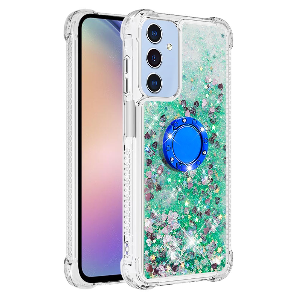 Glitt přesýpací gelový obal s kroužkem na prst na Samsung Galaxy A17 5G - zelený/srdíčka