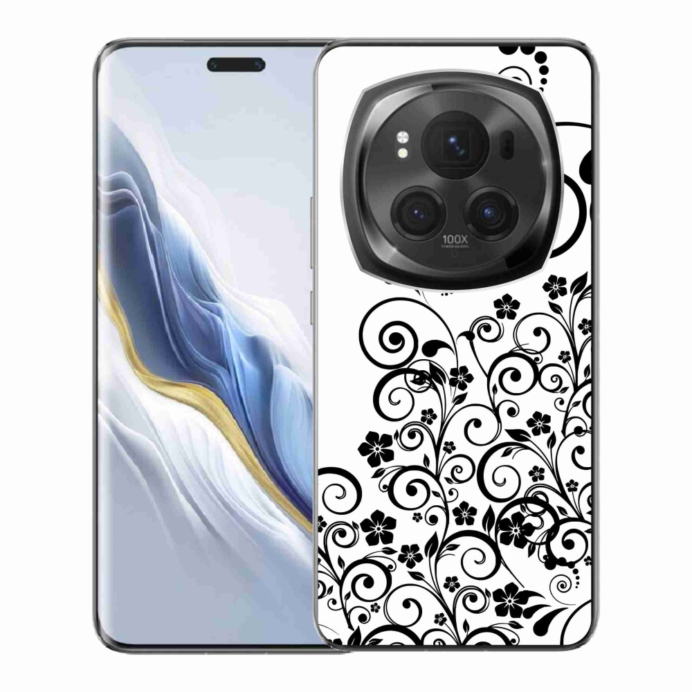 Gelový kryt mmCase na Honor Magic 6 Pro 5G - černobílé květinové vzory