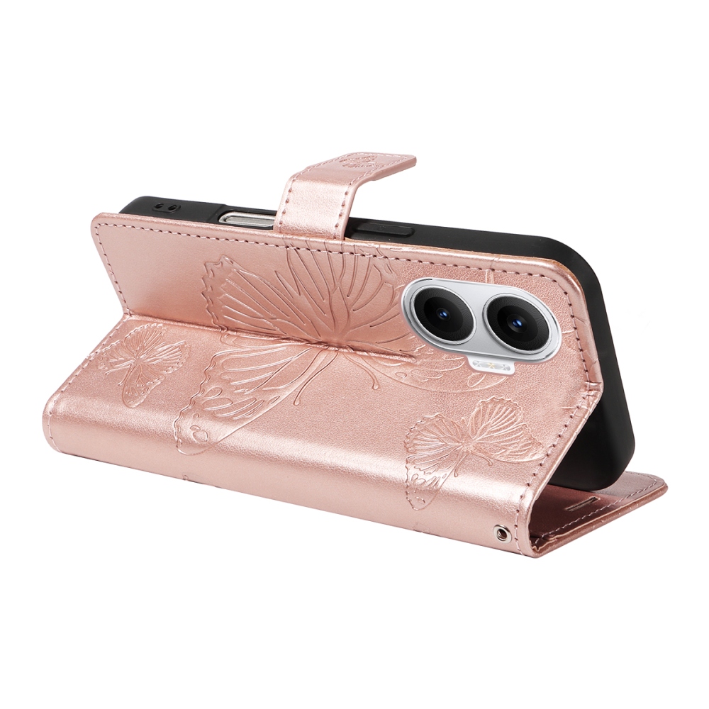 Big Butterfly knížkové pouzdro na Xiaomi Poco F7 5G - růžovozlaté