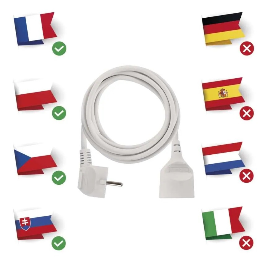 Prodlužovací kabel 3 m / 1 zásuvka / bílý / PVC / 1 mm2
