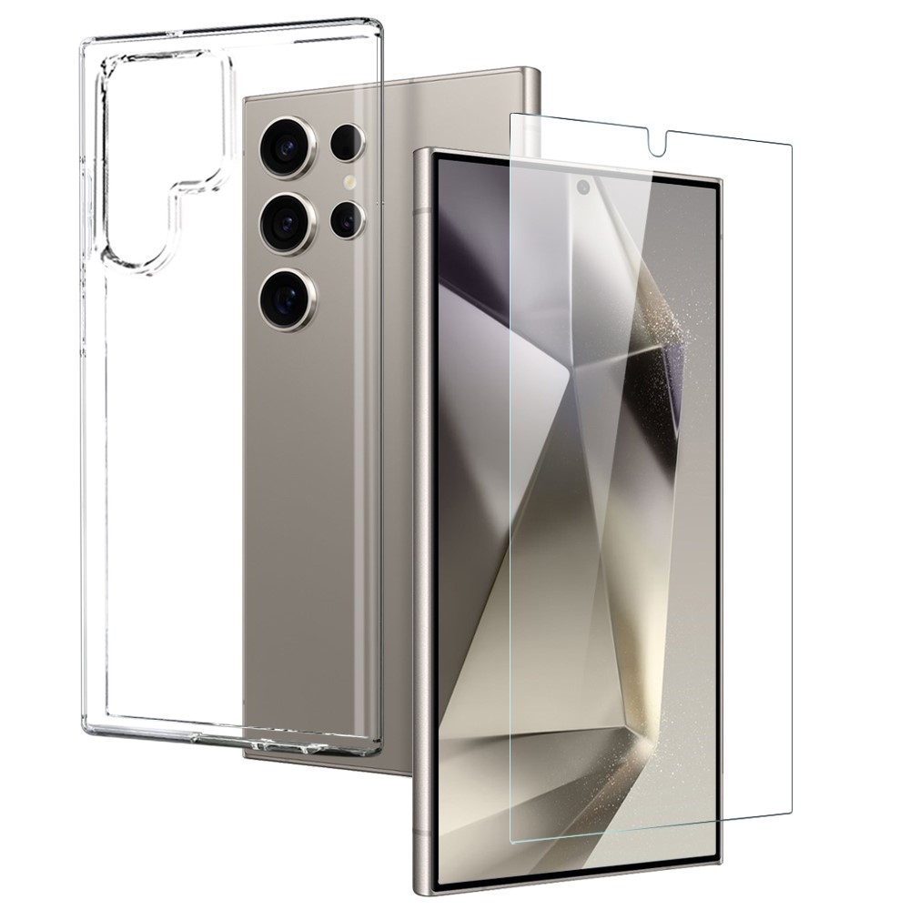 NORTHJO průhledný gelový obal + tvrzené sklo na Samsung Galaxy S24 Ultra - průhledný